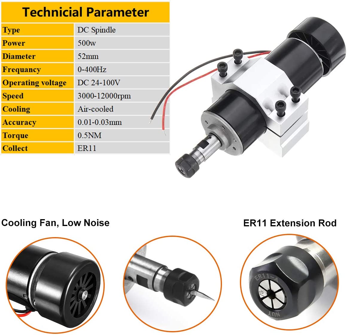 0.5kw Air Cooled Spindle 500W  - Power Supply 500W recension och pris