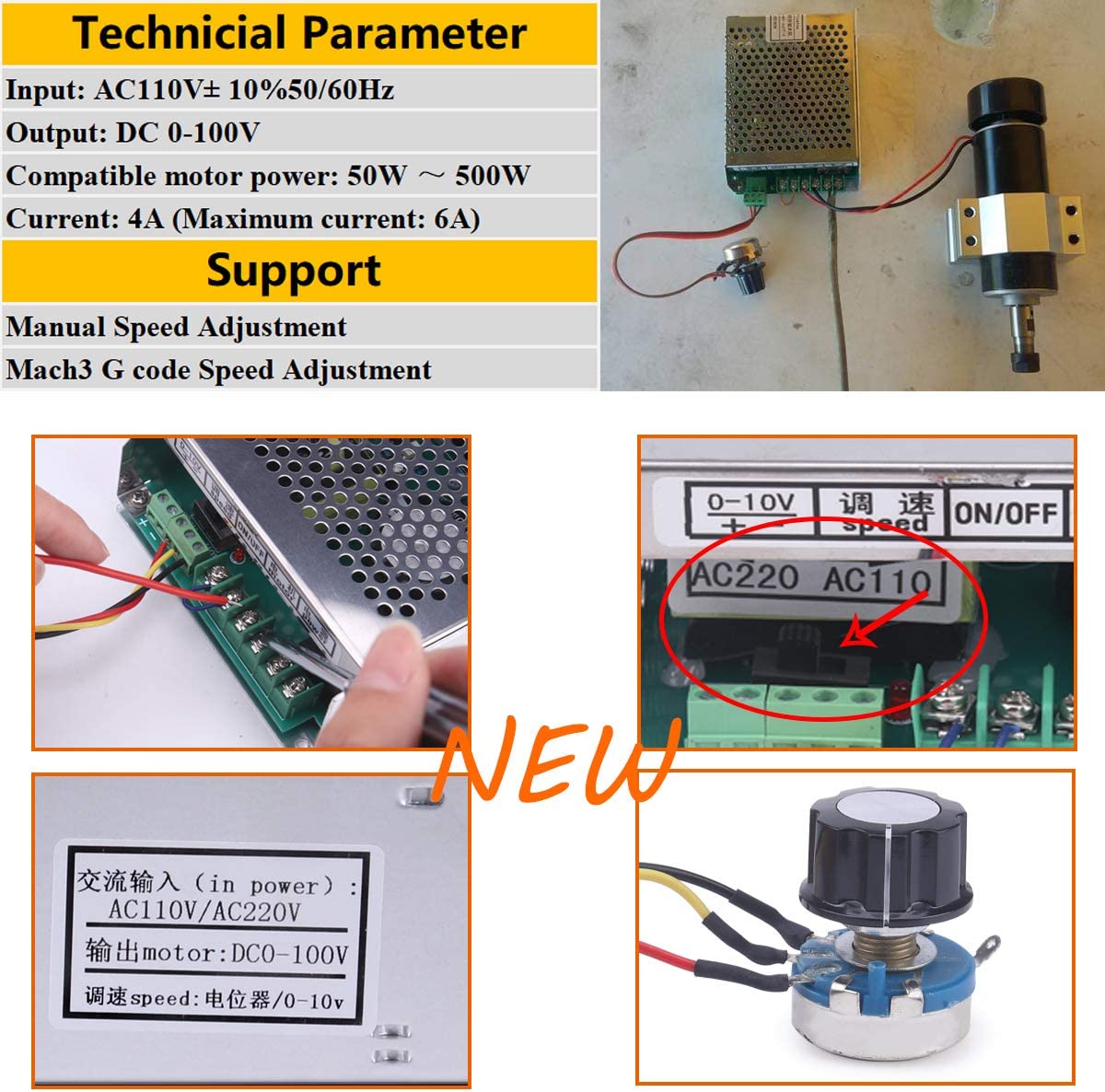 0.5kw Air Cooled Spindle 500W  - Power Supply 500W recension och pris