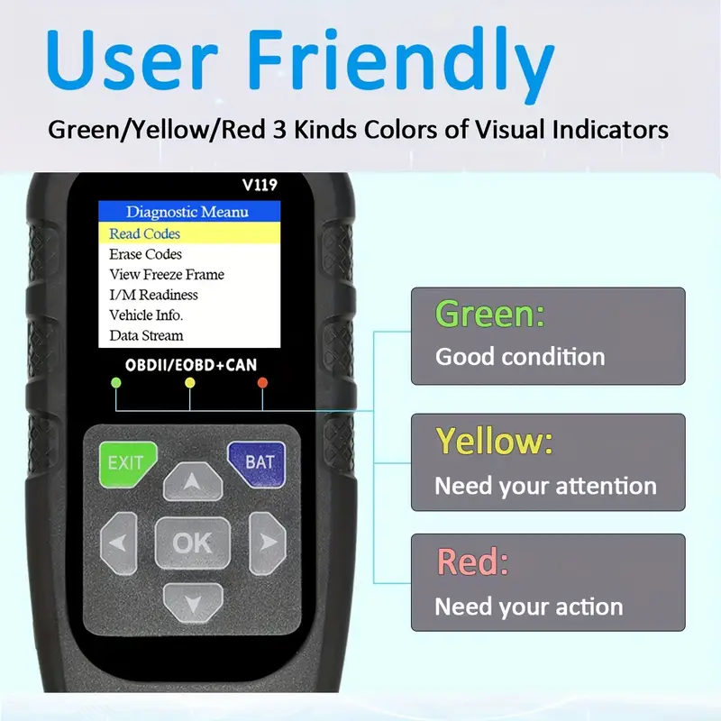 V119 OBD2 Scanner Code Reader  - Power Supply Tester recension och pris